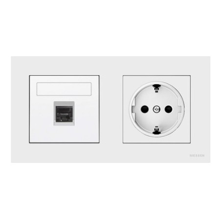 Pack Niessen Sky toma de datos RJ45 + enchufe schuko completo Blanco Soft-imagen_A