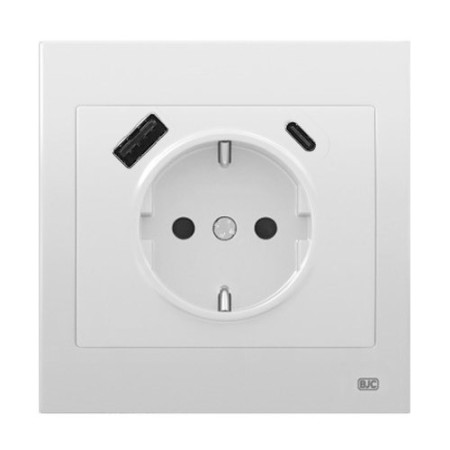 Pack BJC Iris enchufe schuko con doble cargador USB completo Blanco-imagen_A