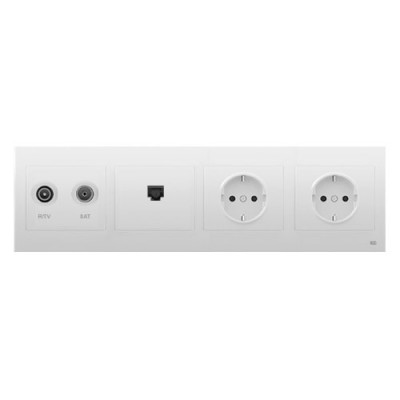Pack BJC Iris toma final de televisión + toma de datos RJ45 + doble enchufe schuko completo Blanco-imagen_A