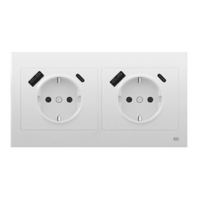 Pack BJC Iris doble enchufe schuko con doble USB completo Blanco-imagen_A