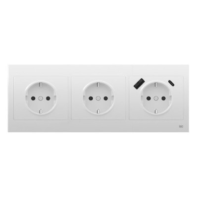 Pack BJC Iris doble enchufe schuko + enchufe schuko con doble USB completo Blanco-imagen_A
