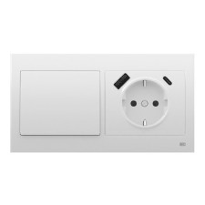 Pack BJC Iris interruptor + enchufe schuko con doble USB completo Blanco-imagen_A