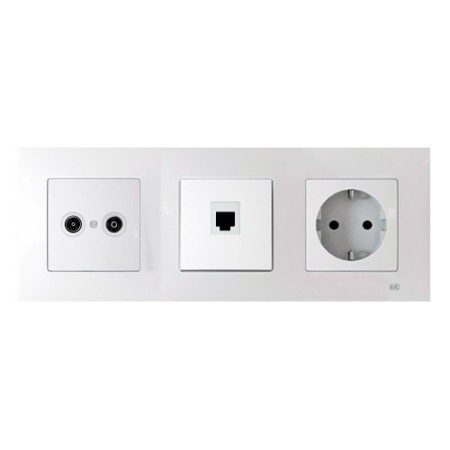 Pack BJC Viva toma final de televisión + toma de datos RJ45 + enchufe schuko completo Blanco Polar-imagen_A