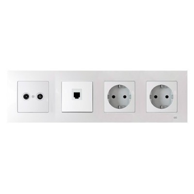 Pack BJC Viva toma final de televisión + toma de datos RJ45 + doble enchufe schuko completo Blanco Polar-imagen_A