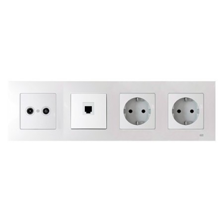 Pack BJC Viva toma final de televisión + toma de datos RJ45 + doble enchufe schuko completo Blanco Polar-imagen_A