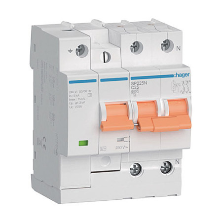 Protector combinado sobretensiones Per.+Tra. HAGER 2P, 6kA, 25A SP225N-imagen_A