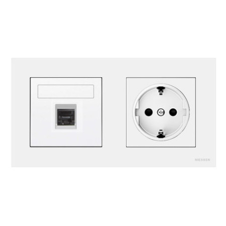 Pack Niessen Sky Essence toma de datos RJ45 + enchufe schuko completo Blanco-imagen_A