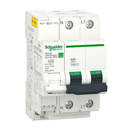 Protector SCHNEIDER sobretensiones Permanantes y Transitorias 1P+N 40A R9L20640 Resi9 Combi SPU-imagen_A