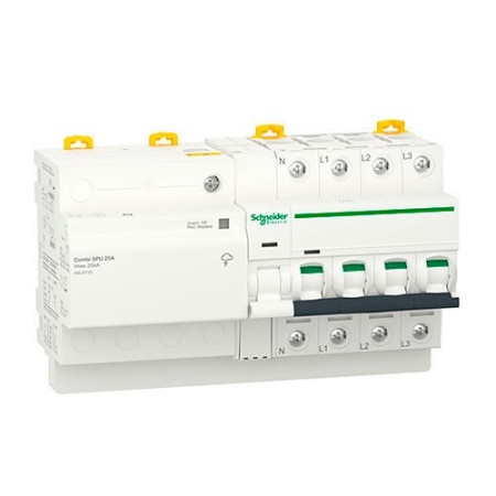 Protector SCHNEIDER sobretensiones Permanantes y Transitorias 3P+N 25A A9L20725 Acti9 Combi SPU-imagen_A