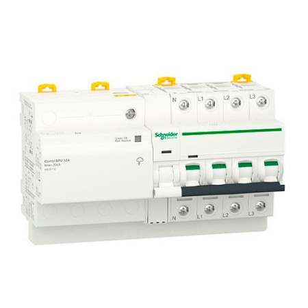 Protector SCHNEIDER sobretensiones Permanantes y Transitorias 3P+N 32A A9L20732Acti9 Combi SPU-imagen_A